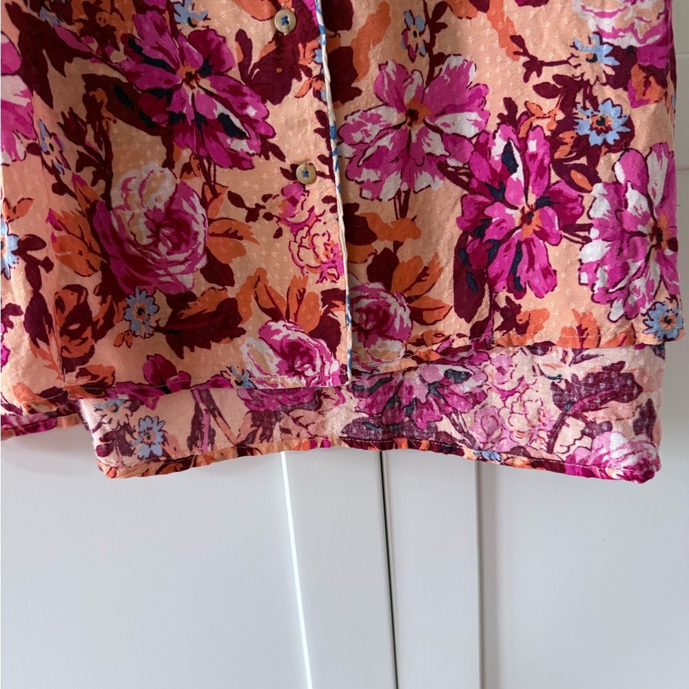 Anthropologie Maeve Button Front Tank Floral Swiss Dot Colorful Boho Womens Lrg - Picture 3 of 5